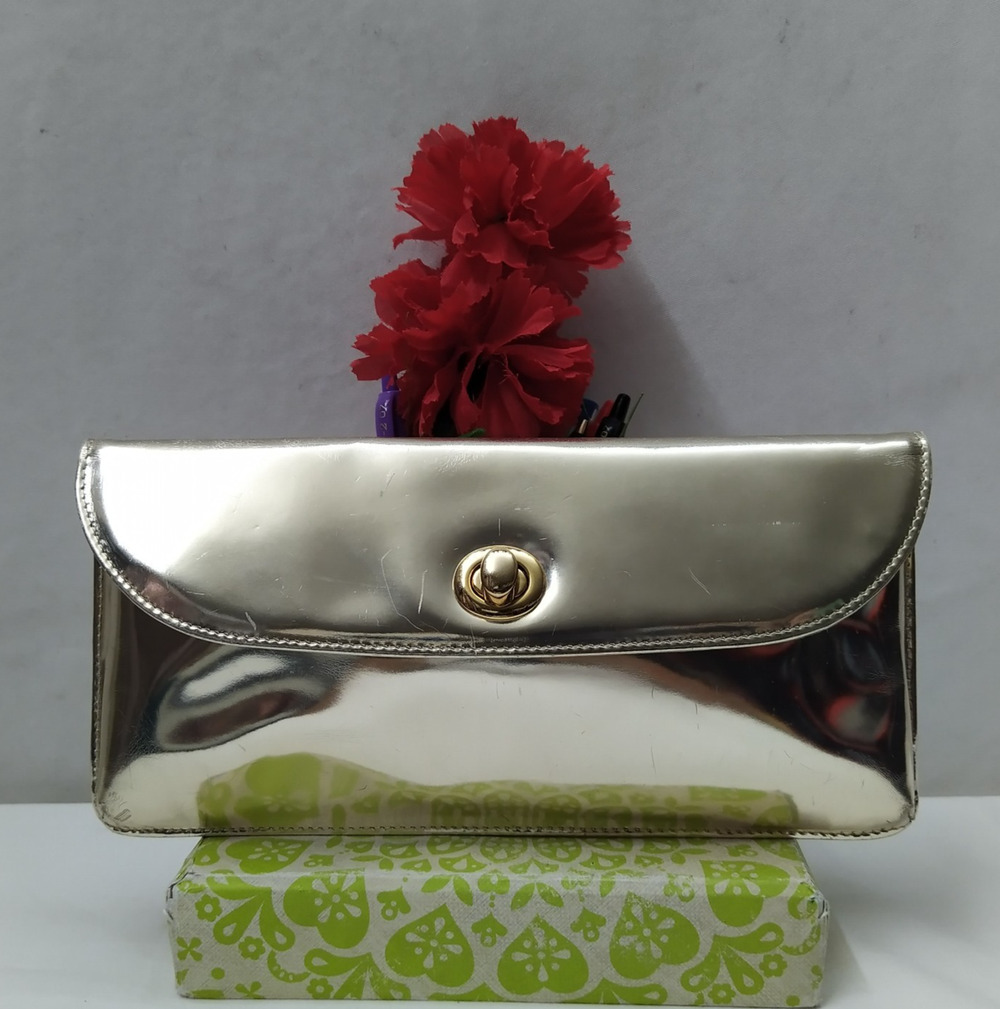 HOBO International Metallic Gold Leather Turnlock Closure Credit Card Wallet